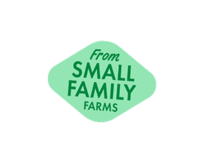 Green label with 'From Small Family Farms' text on a white background